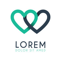 a two-hearted green and blue overlapping logo and a green heart at the top