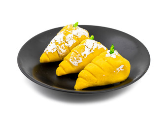 Indian Sweet Food Mango Mawa Pedha or Peda isolated on White Background