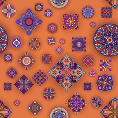 Seamless pattern with decorative mandalas. Vintage mandala elements.
