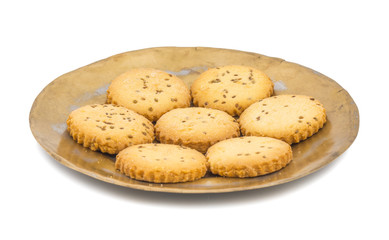 Salted Cumin Cookies or Jeera Cookies as we call them in India are ideal for tea time. Little Sweet and Little Salty isolated on White Background