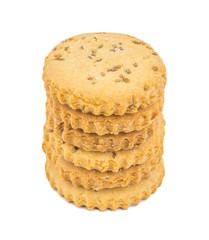 Stacked Salted Cumin Cookies or Jeera Cookies as we call them in India are ideal for tea time. Little Sweet and Little Salty isolated on White Background