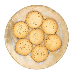 Salted Cumin Cookies or Jeera Cookies as we call them in India are ideal for tea time. Little Sweet and Little Salty isolated on White Background
