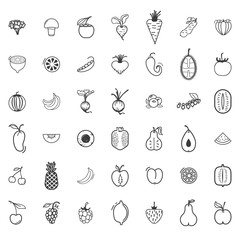 Fruits and vegetables, vegetarian set, isolated vector icons.