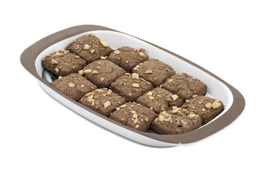 Special Traditional Fresh And Sweet Baked Chocolate Chip Cookies or Biscuits and Nan Khatai isolated on White Background