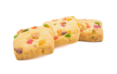 Delicious Tutti Frutti Cookies or Biscuits Also Know as Candied Fruits Cookies isolated on White Background