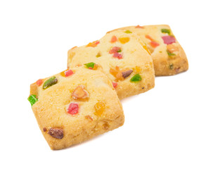 Delicious Tutti Frutti Cookies or Biscuits Also Know as Candied Fruits Cookies isolated on White Background