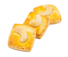 Special Freshly Sweet Cashew Nut Cookies or Biscuits Also Know as in India Nan Khatai, Kaju Cookies or Kaju Biscuits isolated on White Background