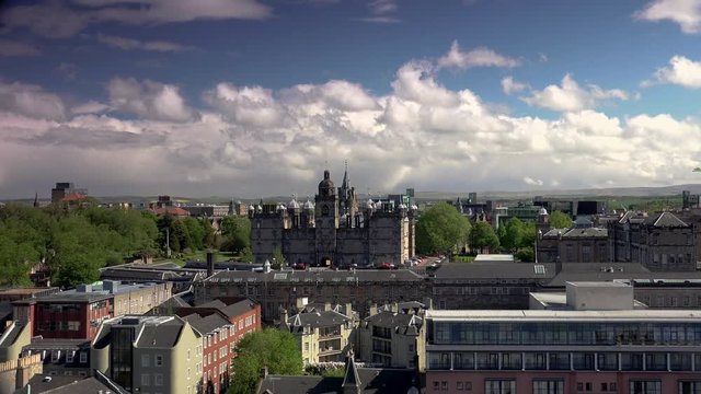 Panoramic View of the skyline city centre of Edinburgh, Scotland, ULTRA HD 4K, real time
