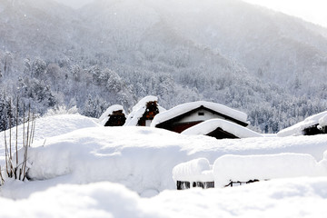 shirakawago, Japan historic winter village.