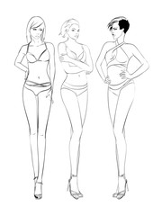 Beautiful fashion girl in swimsuit and shoes. Sexy young woman in swimsuit.