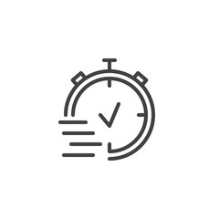 Stopwatch with check mark outline icon. linear style sign for mobile concept and web design. Clock simple line vector icon. Speed symbol, logo illustration. Vector graphics