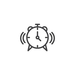 Alarm clock outline icon. linear style sign for mobile concept and web design. Ringing watch simple line vector icon. Wake up symbol, logo illustration. Pixel perfect vector graphics