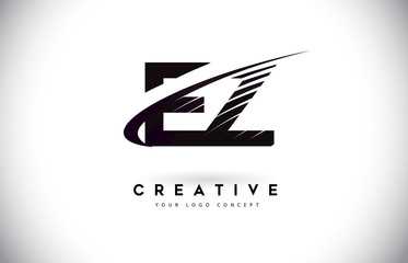 EZ E Z Letter Logo Design with Swoosh and Black Lines.