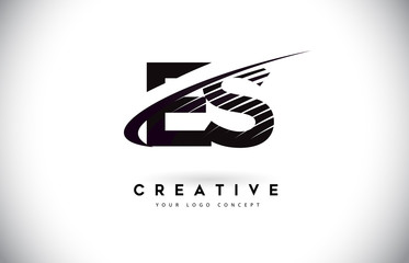 ES E S Letter Logo Design with Swoosh and Black Lines.