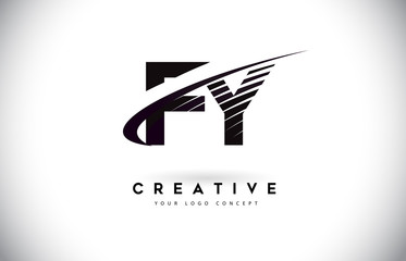 FY F Y Letter Logo Design with Swoosh and Black Lines.