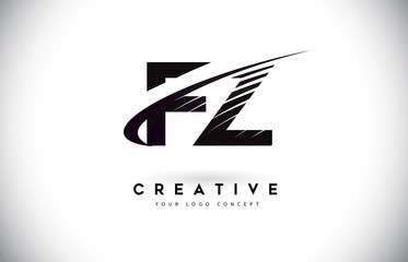 FZ F Z Letter Logo Design with Swoosh and Black Lines.
