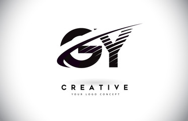 GY G Y Letter Logo Design with Swoosh and Black Lines.