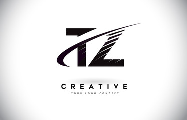 TZ T Z Letter Logo Design with Swoosh and Black Lines.