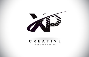 XP X P Letter Logo Design with Swoosh and Black Lines.