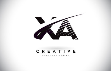 XA X A Letter Logo Design with Swoosh and Black Lines.