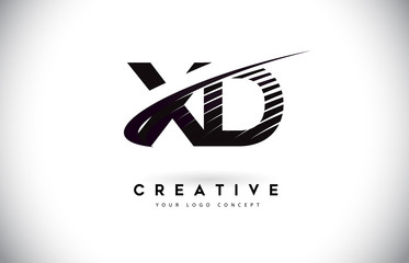 XD X D Letter Logo Design with Swoosh and Black Lines.