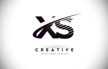 XS X S Letter Logo Design with Swoosh and Black Lines.