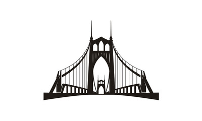 Silhouette of St. Johns Bridge Building Landmark at Portland Oregon Logo - obrazy, fototapety, plakaty