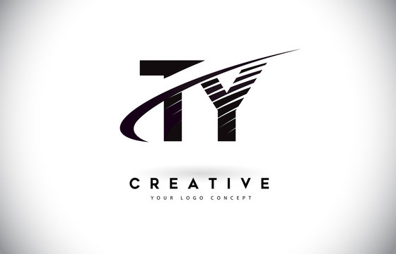 TY T Y Letter Logo Design with Swoosh and Black Lines.