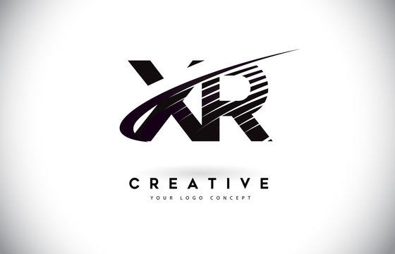 XR X R Letter Logo Design with Swoosh and Black Lines.
