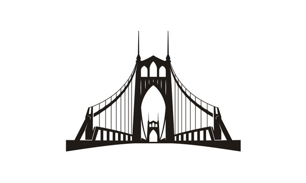 Silhouette of St. Johns Bridge Building Landmark at Portland Oregon Logo
