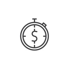 Stopwatch and dollar outline icon. linear style sign for mobile concept and web design. Time is money simple line vector icon. Symbol, logo illustration. Pixel perfect vector graphics