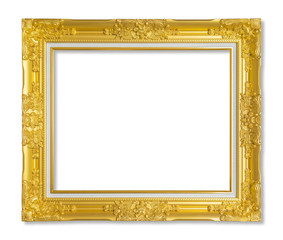 Gold frame for painting or picture on white background. isolated. clipping path