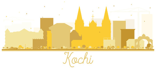 Kochi City Skyline Silhouette in Gold Color.