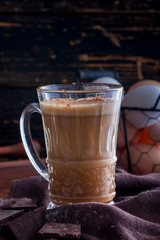 Chocolate gogol-mogol (a drink of raw eggs with cocoa), selective focus