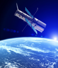 The Hubble space telescope in the orbit of planet Earth. Solar system. Some elements of this image are furnished by NASA