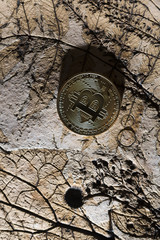 Bitcoin on a black background, Bitcoin and smoke, Bitcoin burns out