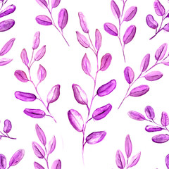 Seamless Realistic Watercolor Greenery Pattern. Hand Drawn Eucalyptus Leaves and Branches Print. Summer, Spring Forest Herbs, Plants Texture. Foliage in Vintage Style. Nature Eco Friendly Concept.