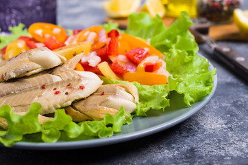 Fish fillet with raw vegetables