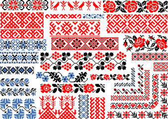  Set of 30 Seamless Ethnic Patterns for Embroidery Stitch - obrazy, fototapety, plakaty