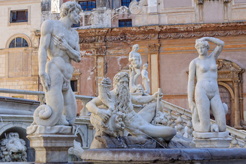 Details of the Praetorian Fountain Fontana Pretoria - Palermo, Sicily, Italy