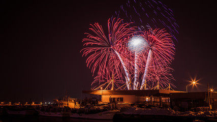 Fireworks festival celebration at Hakodate bay, Japan on every begining of winter season 