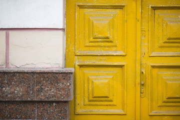 old door, door handle, old yellow paint