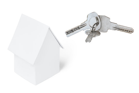 White Toy House And Keys, Isolated