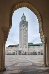 view to minaret of mosque Hassan II in Casablanca in Morocco