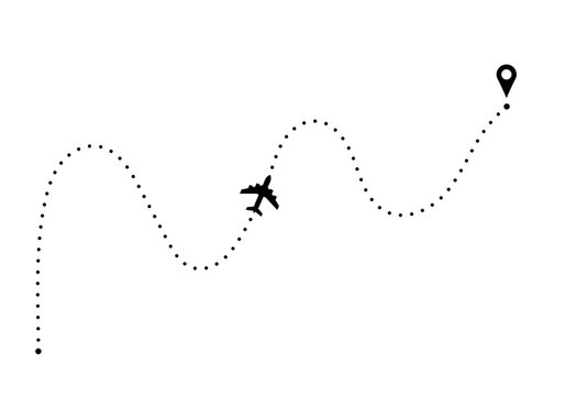 Plane route with point of departure and arrival