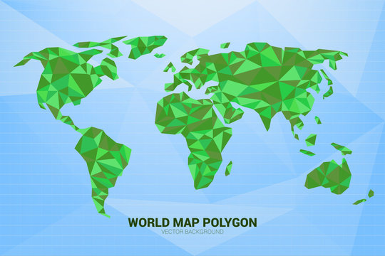 Green Monotone World map polygon on Blue background: concept of digital world, Futuristic world