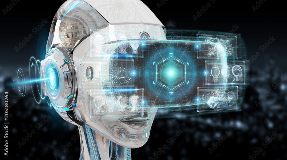 Poster virtual reality and artificial intelligence illustration 3d rendering