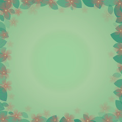 Fototapeta na wymiar frame of flowers and leaves on a light green gradient