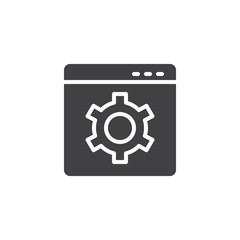Website with setting cogwheel vector icon. filled flat sign for mobile concept and web design. Setting Browser simple solid icon. SEO Symbol, logo illustration. Pixel perfect vector graphics