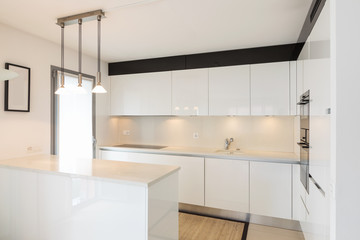 Elegant modern white kitchen in apartment